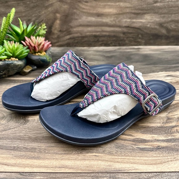 NIB Aetrex Rita 40 9-9.5 Thong Sandal Flip Flops Navy AE875 - Picture 3 of 12